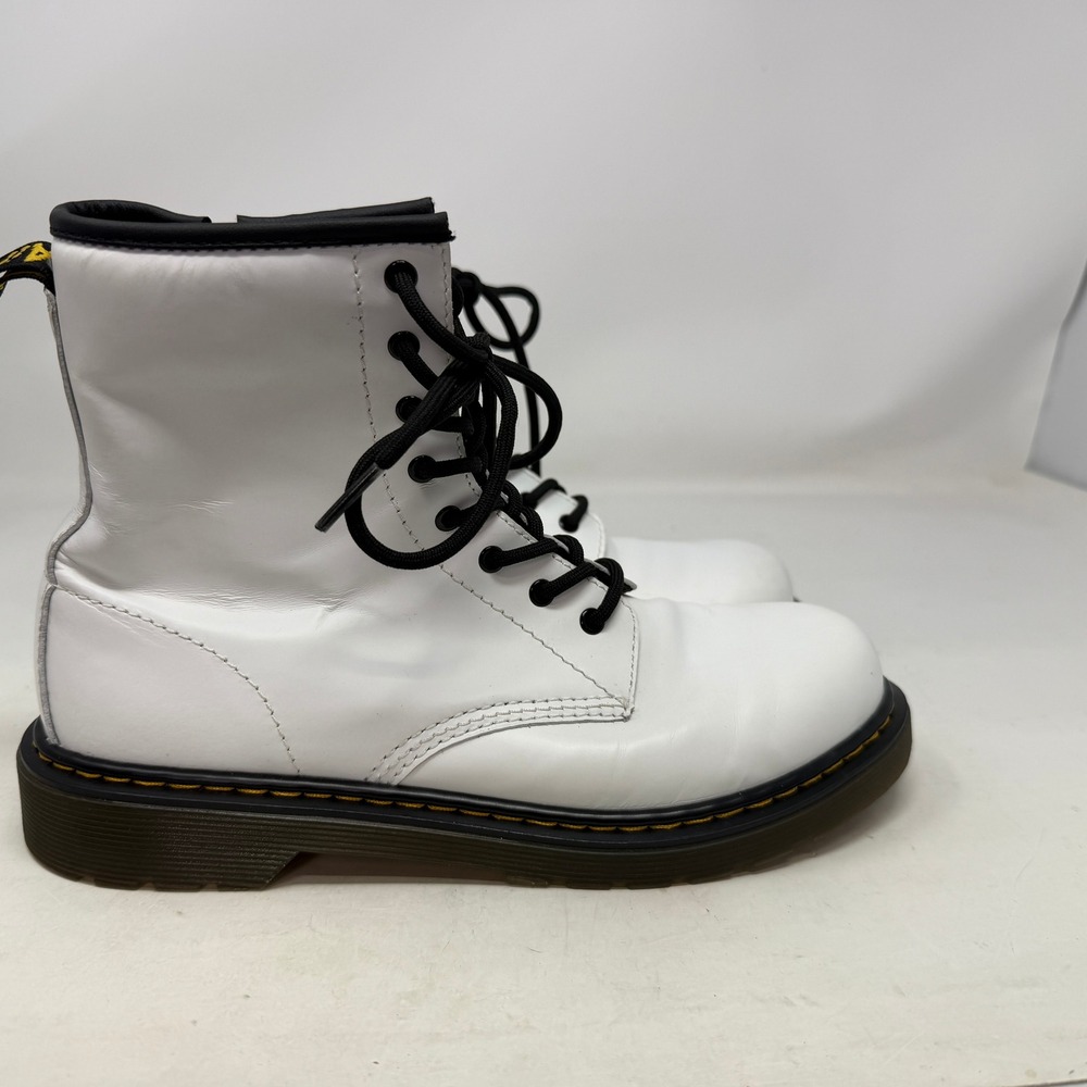 Dr. Martens Boots Unisex Kids 6M 7L 1460 Y White Leather Side Zip EUC